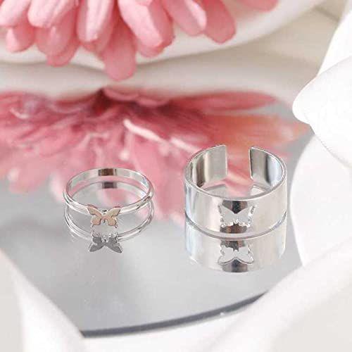 Pretty Silver Butterfly Matching Wrap Finger Couple Ring